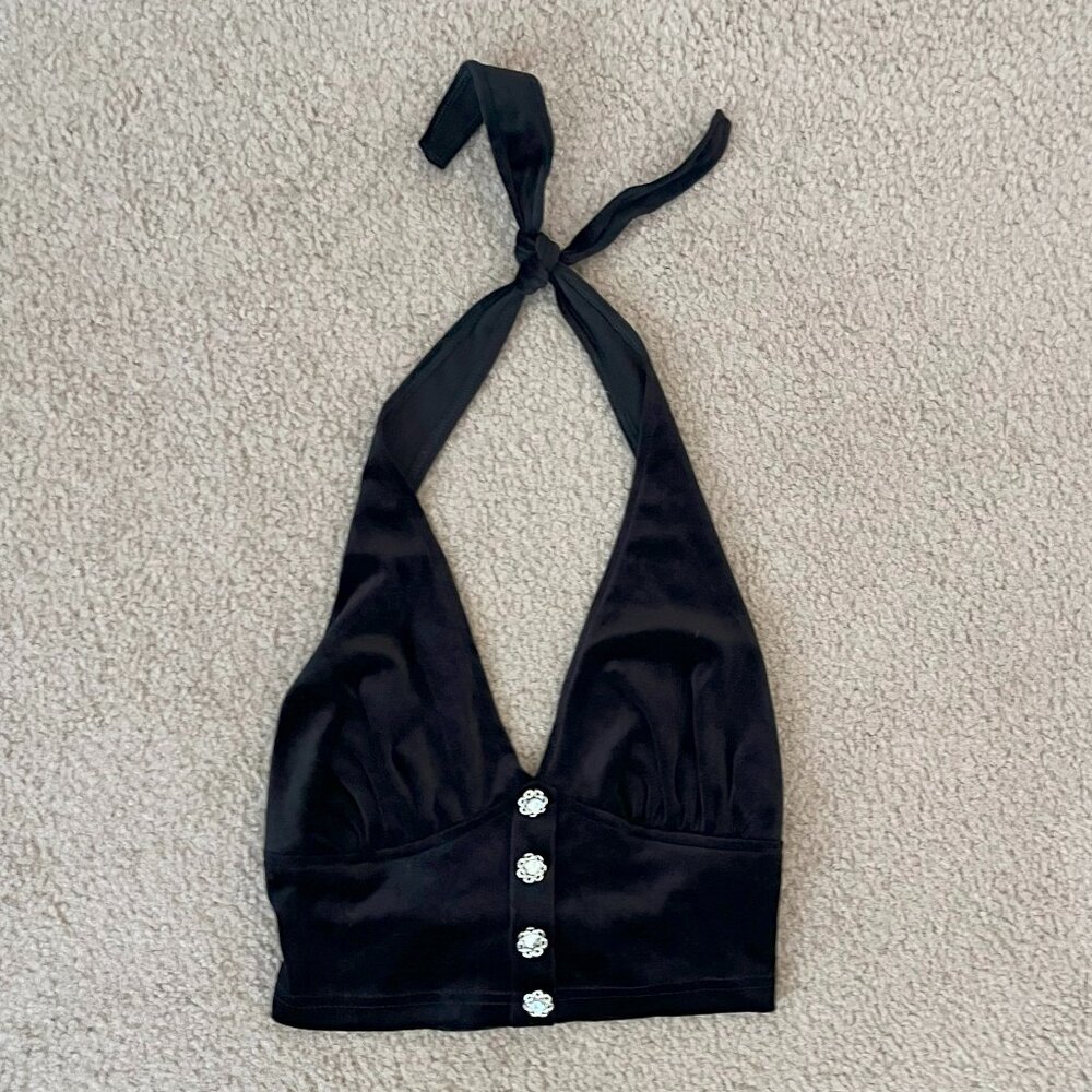 Black Velvet Halter Top New Without Tags